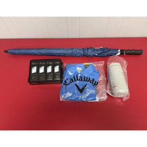 501. GOLF BUNDLE: MEN'S GOLF SHIRT, GOLF BALLS, UMBRELLA & TRAVEL MUG